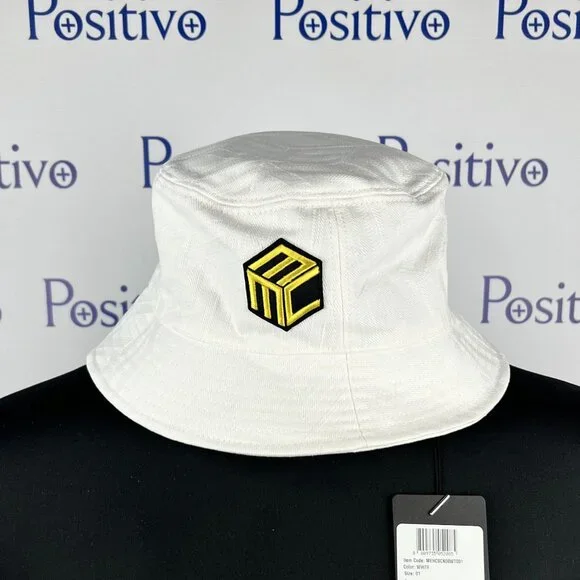 MCM White Cubic Logo Denim Jacquard Bucket Hat One Size - Picture 3 of 7